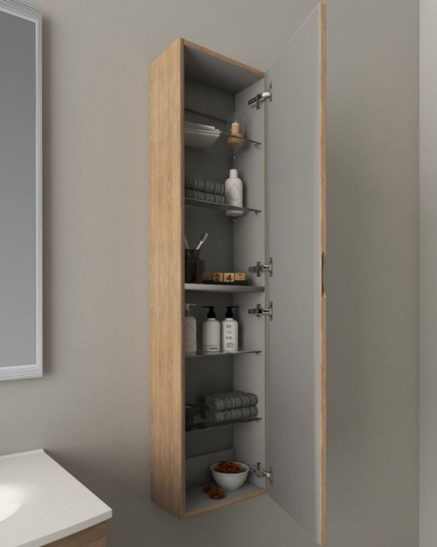 Colonna bagno sospesa cm 35x140 rovere naturale 1 anta soft Colonna bagno sospesa cm 35x140 rovere naturale 1 anta soft