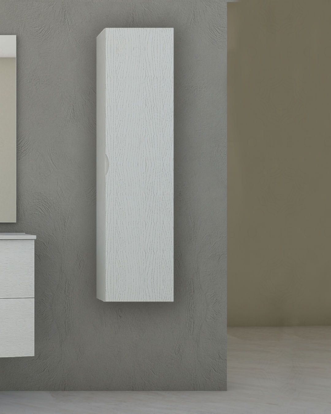Colonna bagno sospesa cm 35x140 larice bianco 1 anta soft close Colonna bagno sospesa cm 35x140 larice bianco 1 anta soft close