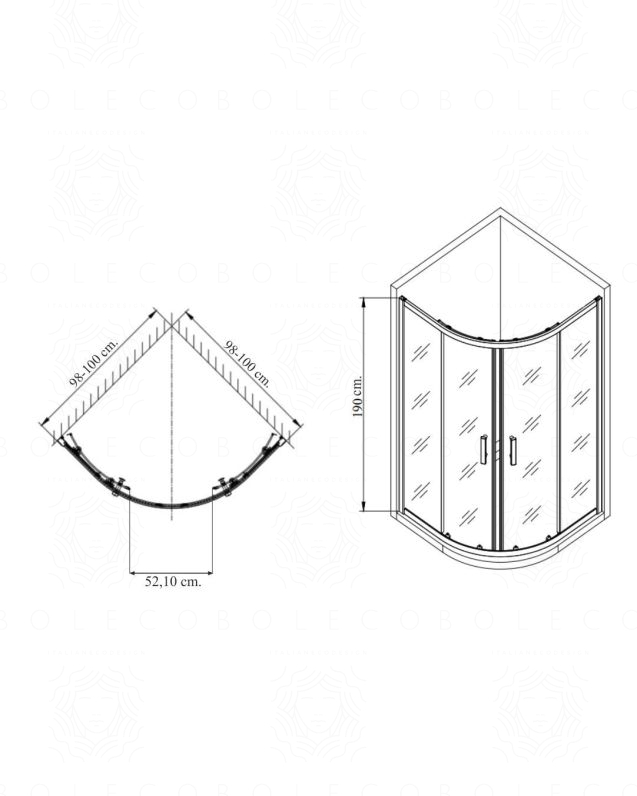 Box doccia semicircolare cristallo temperato 6 mm, cm.100x100