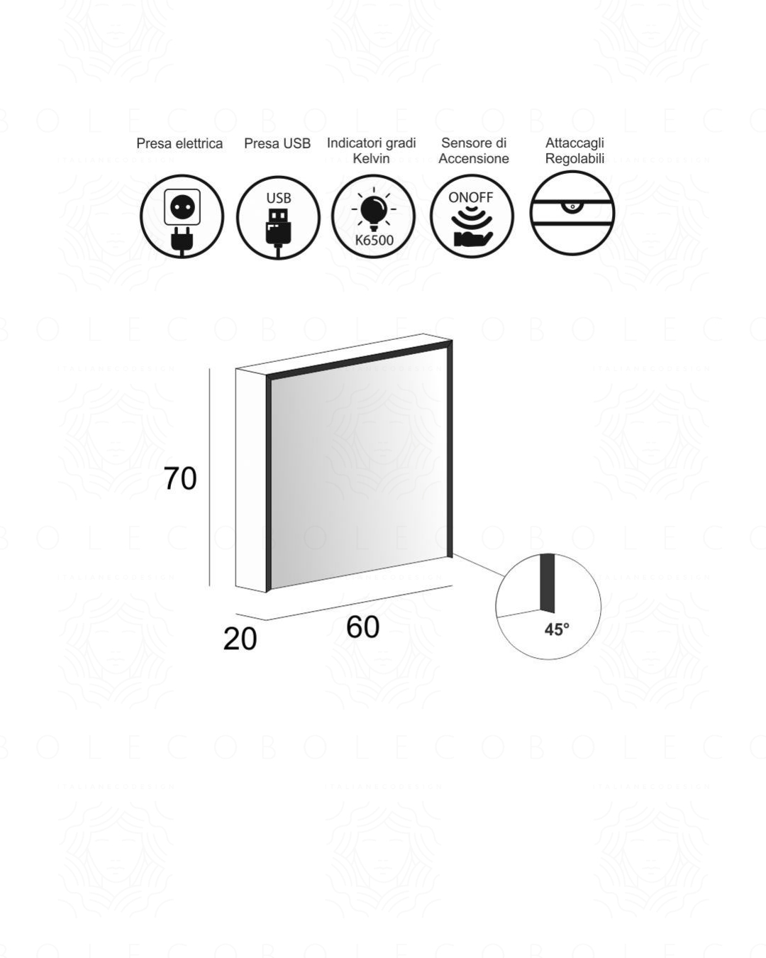 FORABAMB Specchio Bagno 80x16x70 Cm Con LED Dimmerabile, Presa Multipla, Ripiani Regolabili – Bianco
