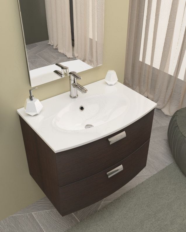 Mobile bagno sospeso Flavia rovere moro, cm.74 completo di Mobile bagno sospeso Flavia rovere moro, cm.74 completo di