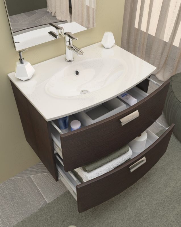 Mobile bagno sospeso Flavia rovere moro, cm.74 completo di Mobile bagno sospeso Flavia rovere moro, cm.74 completo di