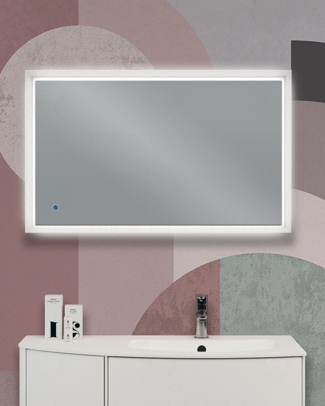 Specchio led bianco opaco con sensore touch, cm.90x55 Specchio led bianco opaco con sensore touch, cm.90x55