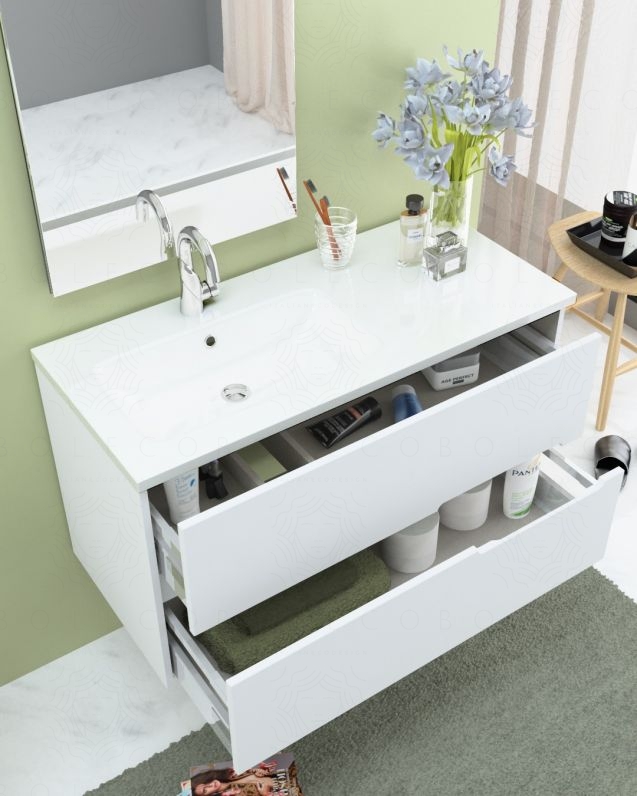 Mobile bagno sospeso Eos bianco opaco, cm.100 completo di Mobile bagno sospeso Eos bianco opaco, cm.100 completo di