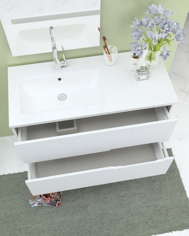 Mobile bagno sospeso Eos bianco opaco, cm.100 completo di Mobile bagno sospeso Eos bianco opaco, cm.100 completo di