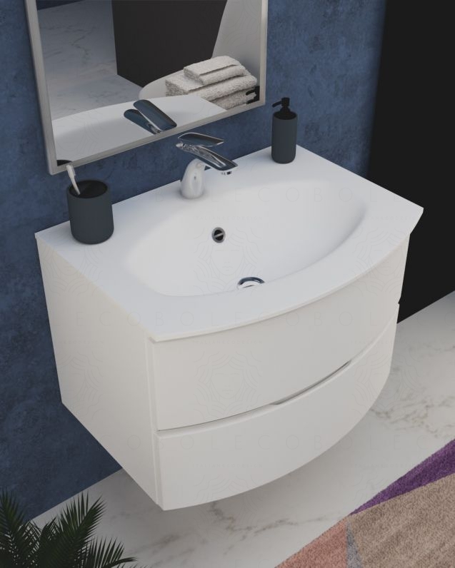 Mobile bagno sospeso Oxford bianco opaco cm.69 e specchio Mobile bagno sospeso Oxford bianco opaco cm.69 e specchio