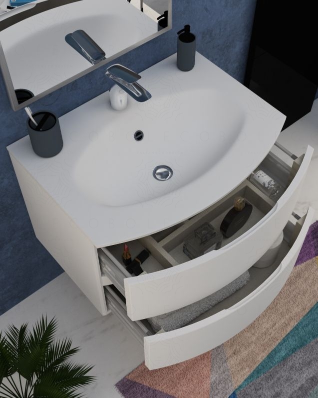 Mobile bagno sospeso Oxford bianco opaco cm.69 e specchio Mobile bagno sospeso Oxford bianco opaco cm.69 e specchio