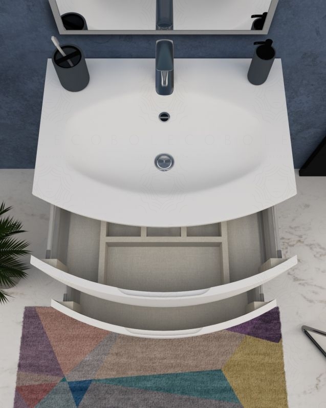 Mobile bagno sospeso Oxford bianco opaco cm.69 e specchio Mobile bagno sospeso Oxford bianco opaco cm.69 e specchio