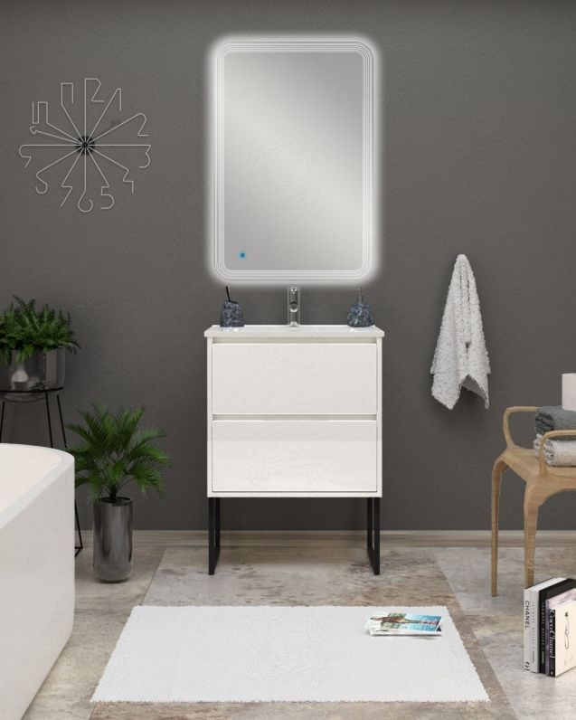 Mobile bagno Alaska con piedi, cm.60 e specchio led Mobile bagno Alaska con piedi, cm.60 e specchio led