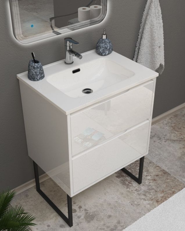 Mobile bagno Alaska con piedi, cm.60 e specchio led Mobile bagno Alaska con piedi, cm.60 e specchio led