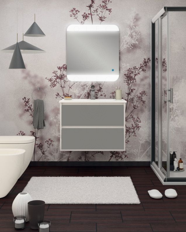 Mobile bagno sospeso Alaska con frontali in vetro, cm.74 e Mobile bagno sospeso Alaska con frontali in vetro, cm.74 e