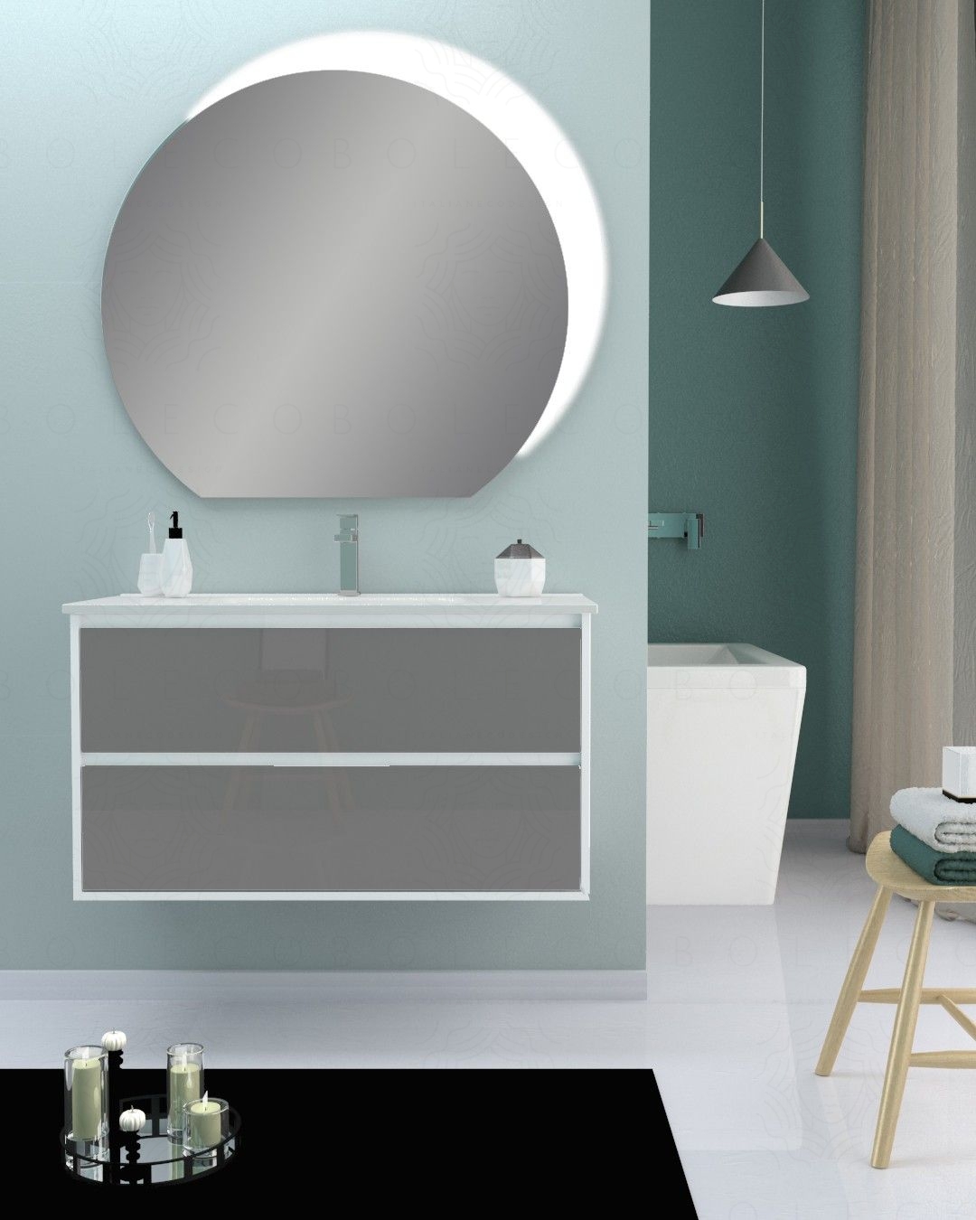 Mobile bagno sospeso Alaska con frontali in vetro, cm.100 e Mobile bagno sospeso Alaska con frontali in vetro, cm.100 e