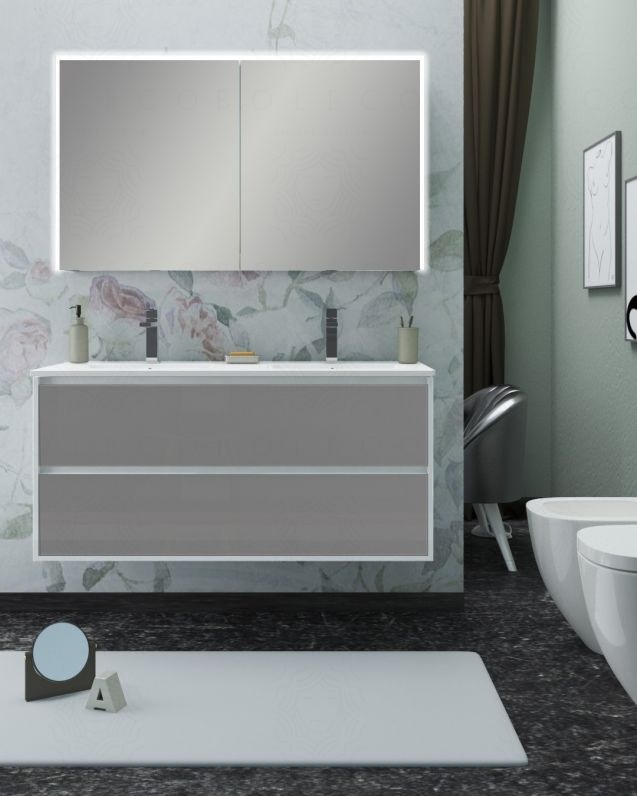 Mobile bagno sospeso Alaska con frontali in vetro, cm.120 e Mobile bagno sospeso Alaska con frontali in vetro, cm.120 e