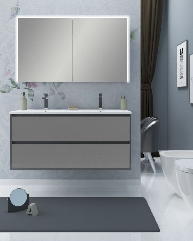 Mobile bagno sospeso Alaska con frontali in vetro, cm.120 e Mobile bagno sospeso Alaska con frontali in vetro, cm.120 e