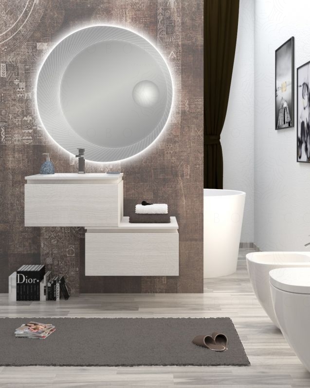 Mobile bagno sospeso Giava con cassettiera, cm.90 e specchio led Mobile bagno sospeso Giava con cassettiera, cm.90 e specchio led