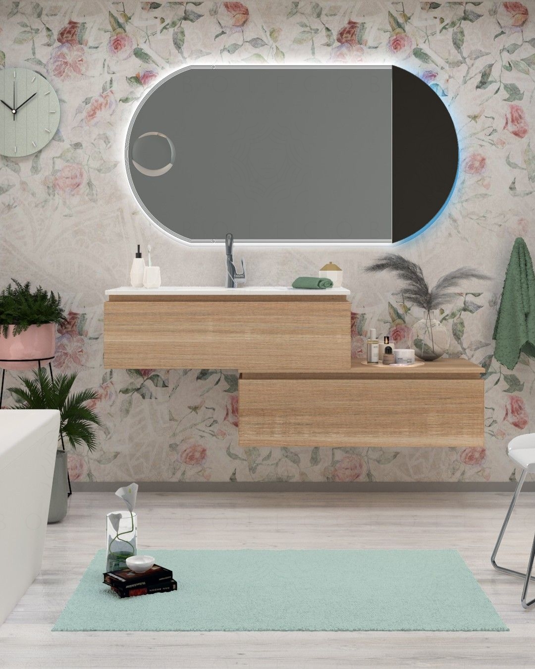 Mobile bagno sospeso Giava con cassettiera, cm.150 e specchio Mobile bagno sospeso Giava con cassettiera, cm.150 e specchio