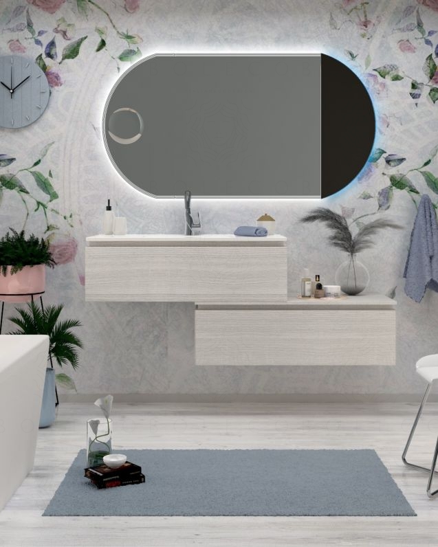Mobile bagno sospeso Giava con cassettiera, cm.150 e specchio Mobile bagno sospeso Giava con cassettiera, cm.150 e specchio