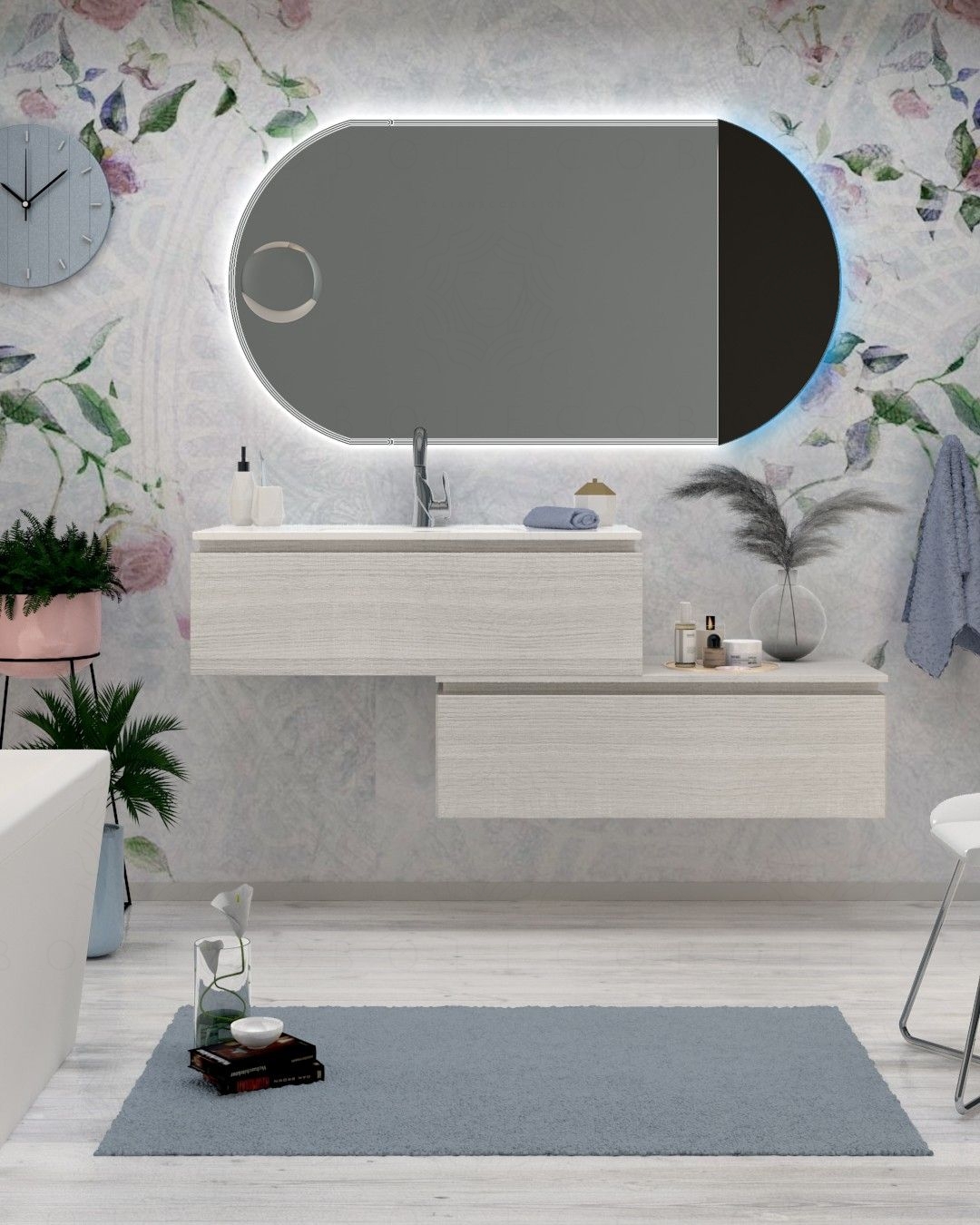 Mobile bagno sospeso Giava con cassettiera, cm.150 e specchio Mobile bagno sospeso Giava con cassettiera, cm.150 e specchio