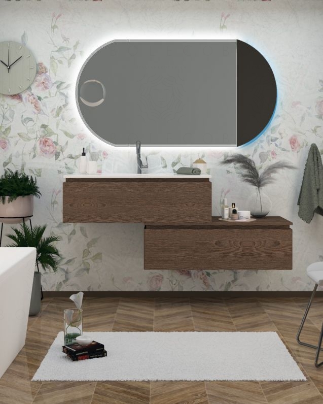 Mobile bagno sospeso Giava con cassettiera, cm.150 e specchio Mobile bagno sospeso Giava con cassettiera, cm.150 e specchio