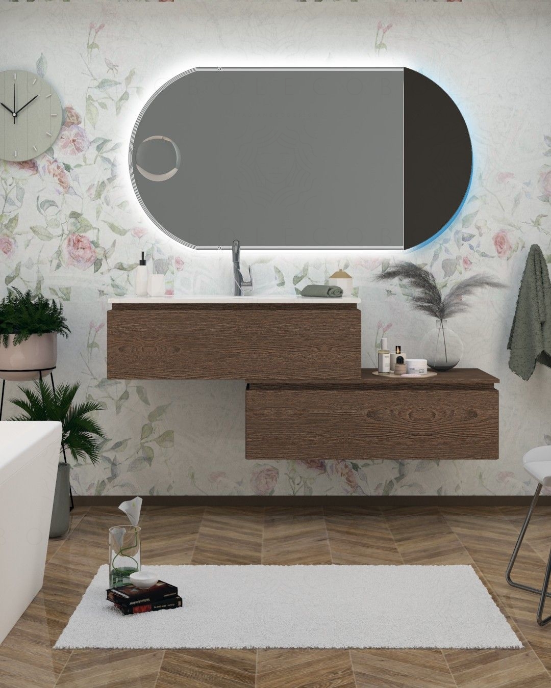 Mobile bagno sospeso Giava con cassettiera, cm.150 e specchio Mobile bagno sospeso Giava con cassettiera, cm.150 e specchio