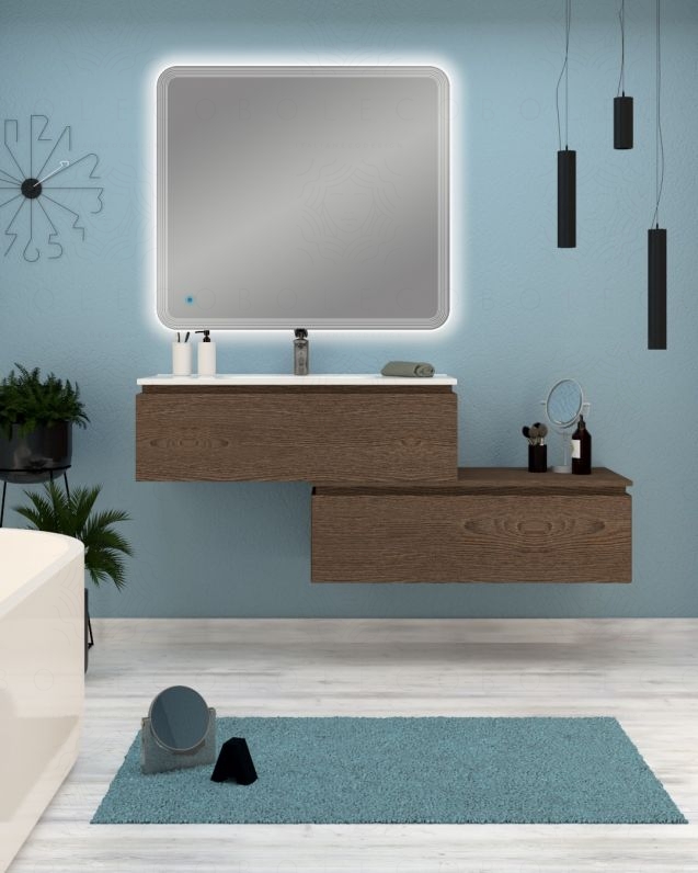 Mobile bagno sospeso Giava con cassettiera, cm.150 e specchio
