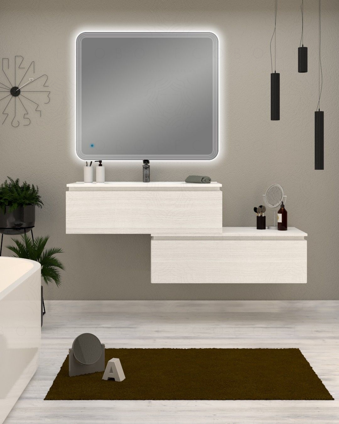 Mobile bagno sospeso Giava con cassettiera, cm.150 e specchio Mobile bagno sospeso Giava con cassettiera, cm.150 e specchio