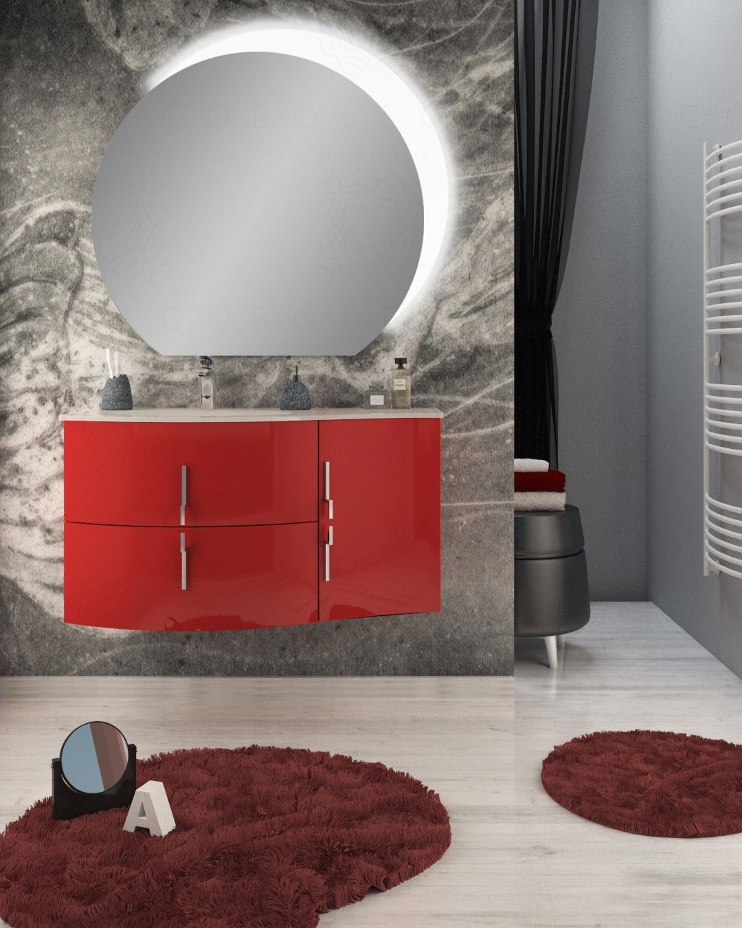 Mobile bagno sospeso Jane, curvo, cm.104 con specchio led Mobile bagno sospeso Jane, curvo, cm.104 con specchio led
