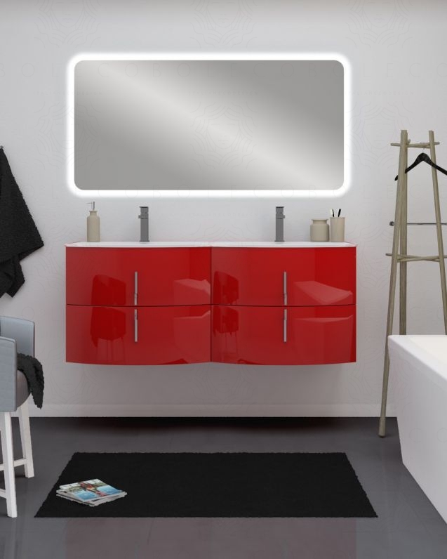 Mobile bagno sospeso Jane, curvo, cm.138 con specchio led