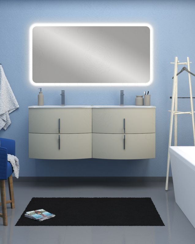 Mobile bagno sospeso Jane, curvo, cm.138 con specchio led Mobile bagno sospeso Jane, curvo, cm.138 con specchio led