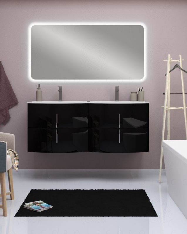 Mobile bagno sospeso Jane, curvo, cm.138 con specchio led Mobile bagno sospeso Jane, curvo, cm.138 con specchio led