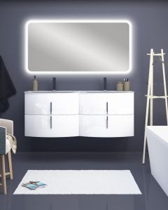 Mobile bagno sospeso Jane, curvo, cm.138 con specchio led