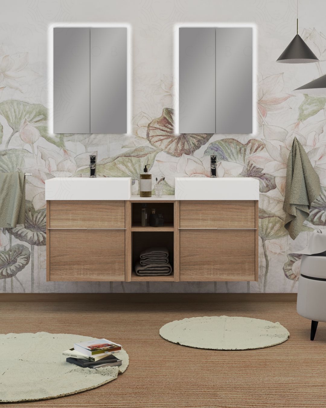 Mobile bagno sospeso Diadema cm.130 con specchi contenitore led Mobile bagno sospeso Diadema cm.130 con specchi contenitore led