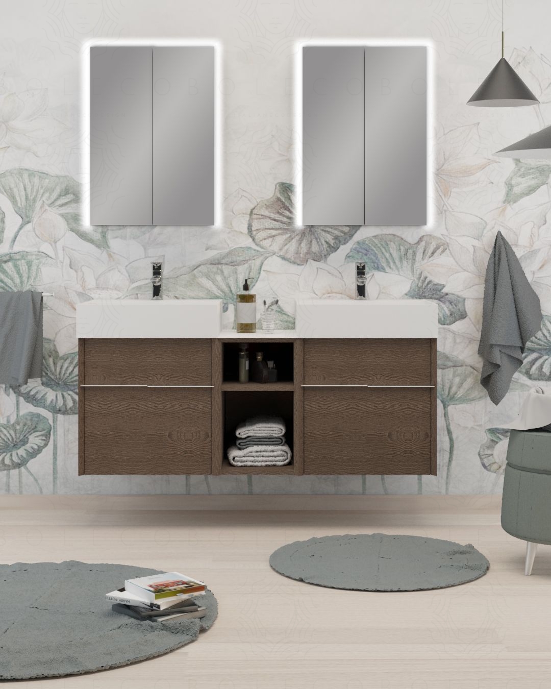 Mobile bagno sospeso Diadema cm.130 con specchi contenitore led Mobile bagno sospeso Diadema cm.130 con specchi contenitore led