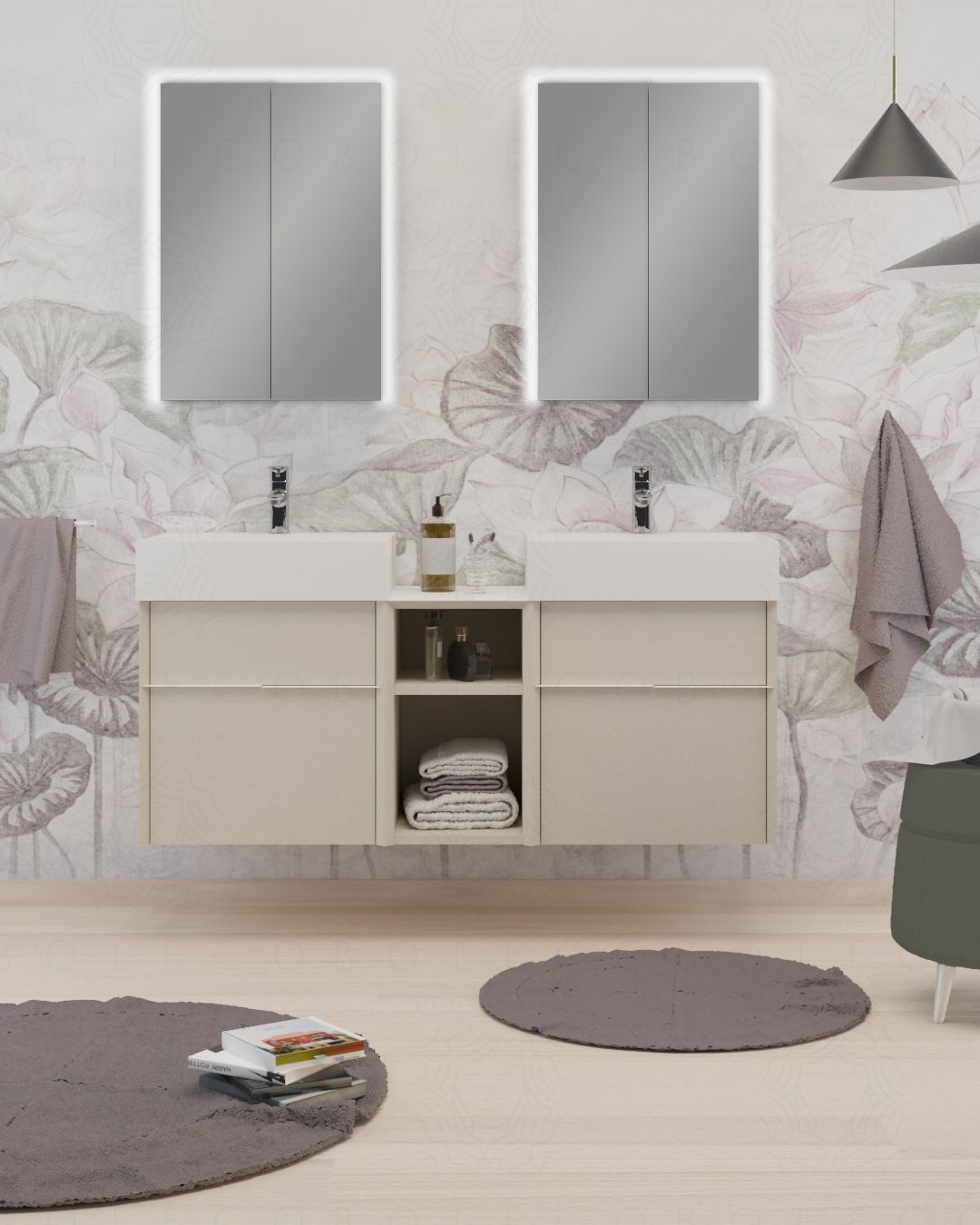 Mobile bagno sospeso Diadema cm.130 con specchi contenitore led Mobile bagno sospeso Diadema cm.130 con specchi contenitore led