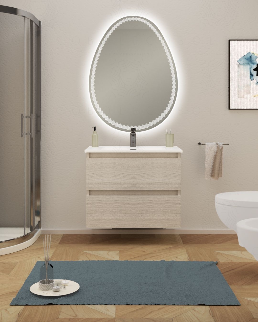 Mobile bagno sospeso Imperial cm.74 con specchio led Mobile bagno sospeso Imperial cm.74 con specchio led