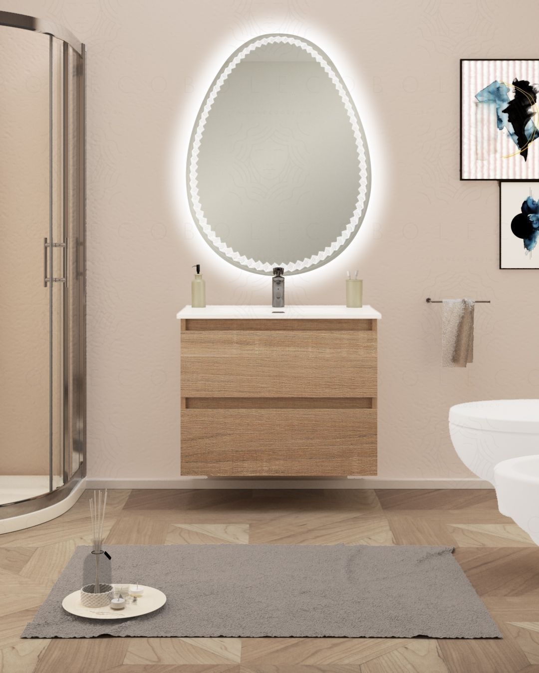 Mobile bagno sospeso Imperial cm.74 con specchio led Mobile bagno sospeso Imperial cm.74 con specchio led