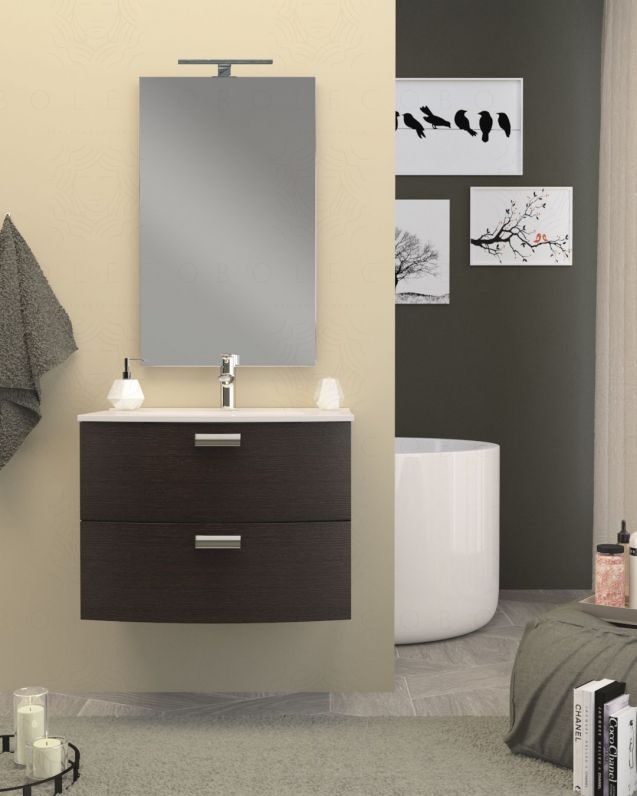 Mobile bagno sospeso Flavia rovere moro, cm.74 completo di Mobile bagno sospeso Flavia rovere moro, cm.74 completo di