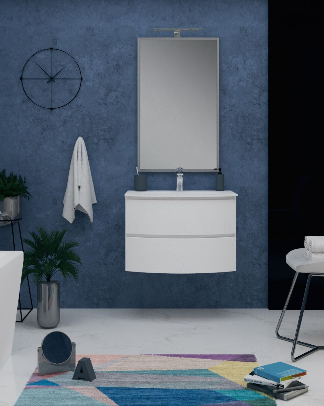 Mobile bagno sospeso Oxford bianco opaco cm.69 e specchio Mobile bagno sospeso Oxford bianco opaco cm.69 e specchio