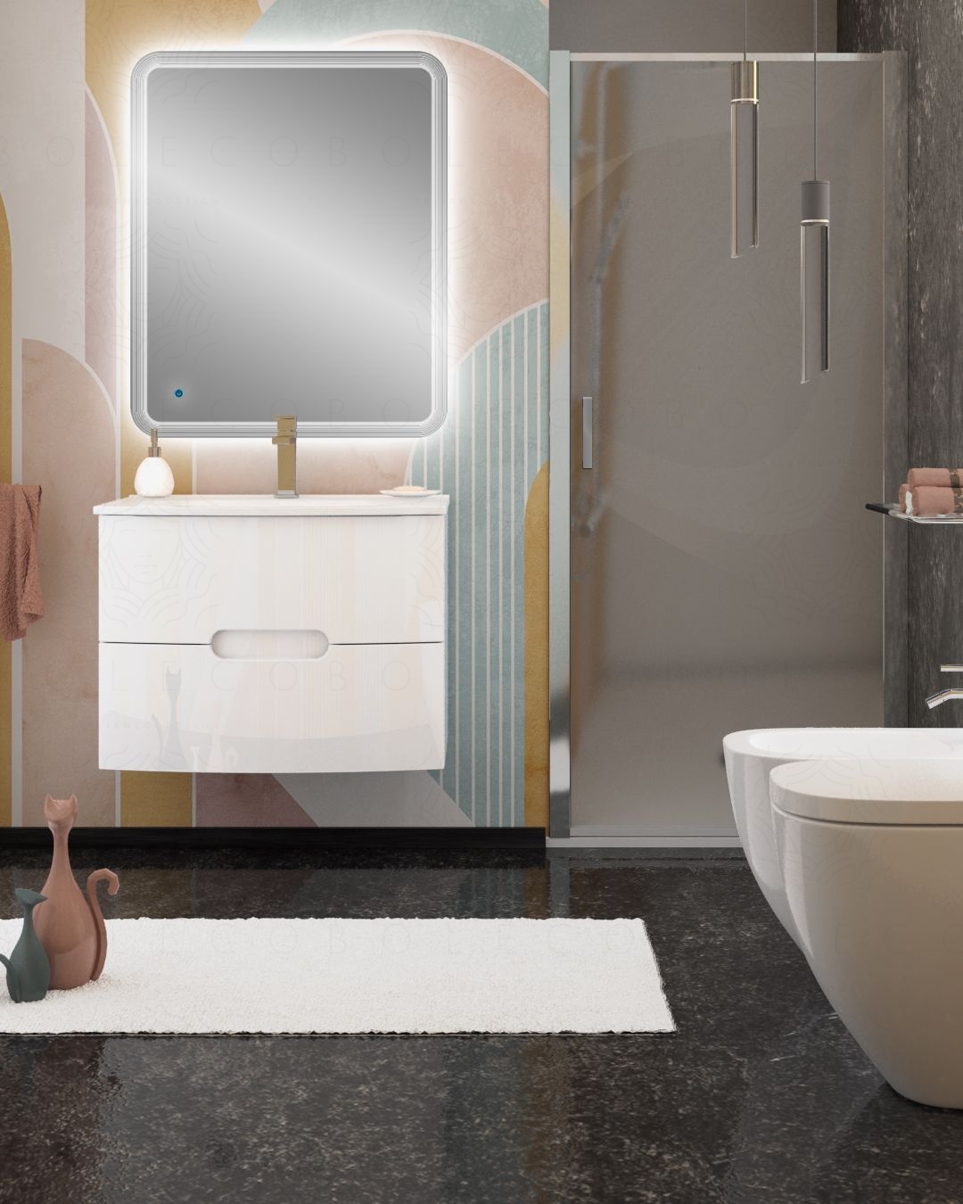 Mobile bagno sospeso Lady, curvo, cm.74 Mobile bagno sospeso Lady, curvo, cm.74