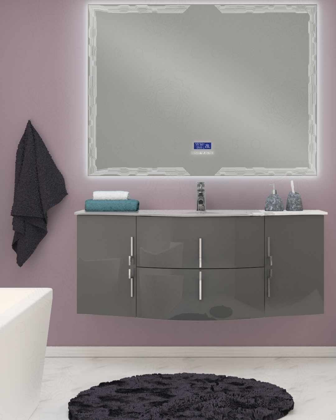 Mobile bagno sospeso Jane, curvo, cm.138 Mobile bagno sospeso Jane, curvo, cm.138
