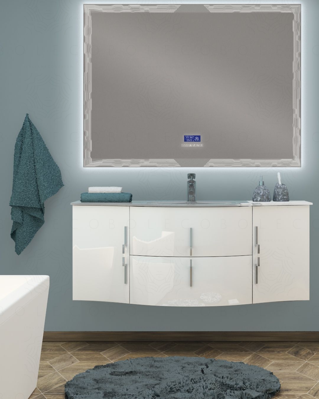 Mobile bagno sospeso Jane, curvo, cm.138 Mobile bagno sospeso Jane, curvo, cm.138