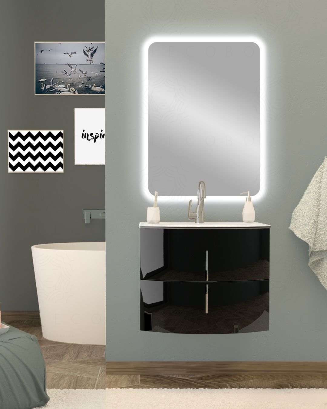 Mobile bagno sospeso Jane, curvo, cm.69 Mobile bagno sospeso Jane, curvo, cm.69