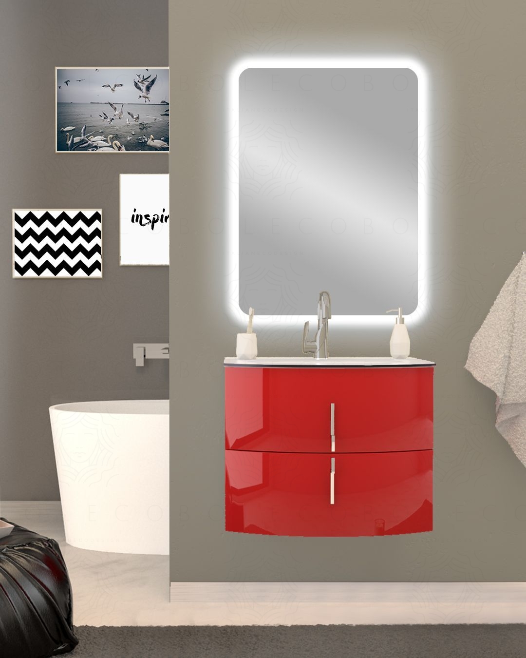 Mobile bagno sospeso Jane, curvo, cm.69 Mobile bagno sospeso Jane, curvo, cm.69