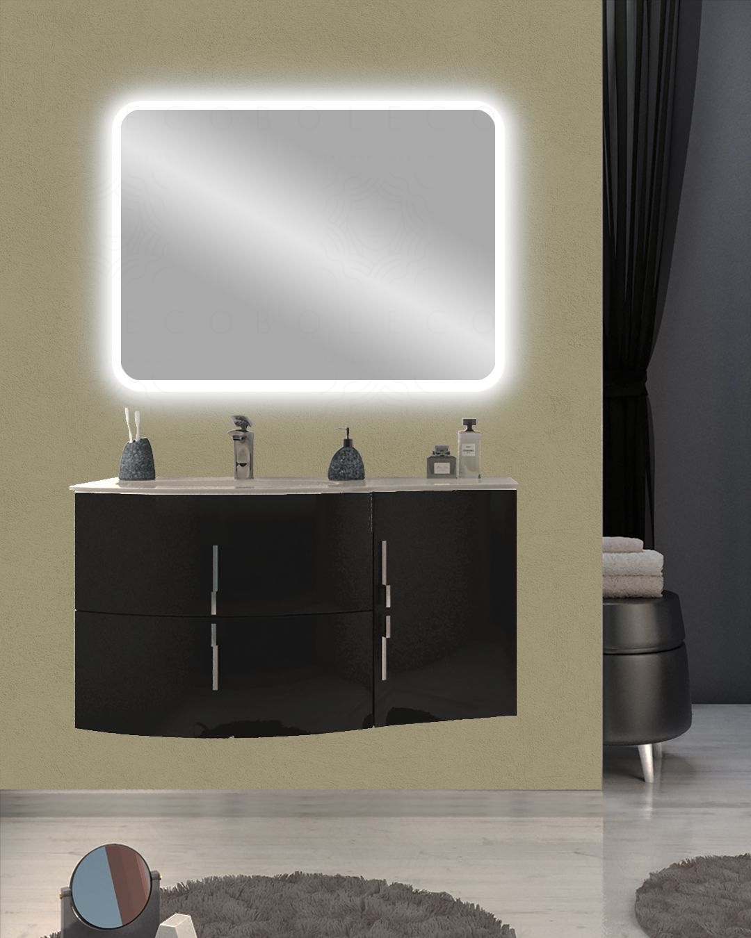 Mobile bagno sospeso Jane, curvo, cm.104 Mobile bagno sospeso Jane, curvo, cm.104