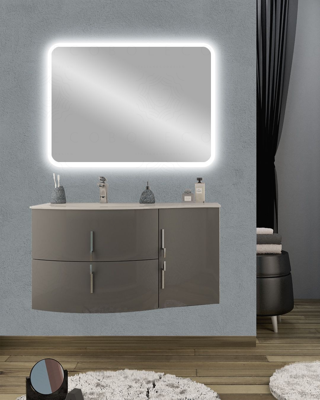 Mobile bagno sospeso Jane, curvo, cm.104 Mobile bagno sospeso Jane, curvo, cm.104