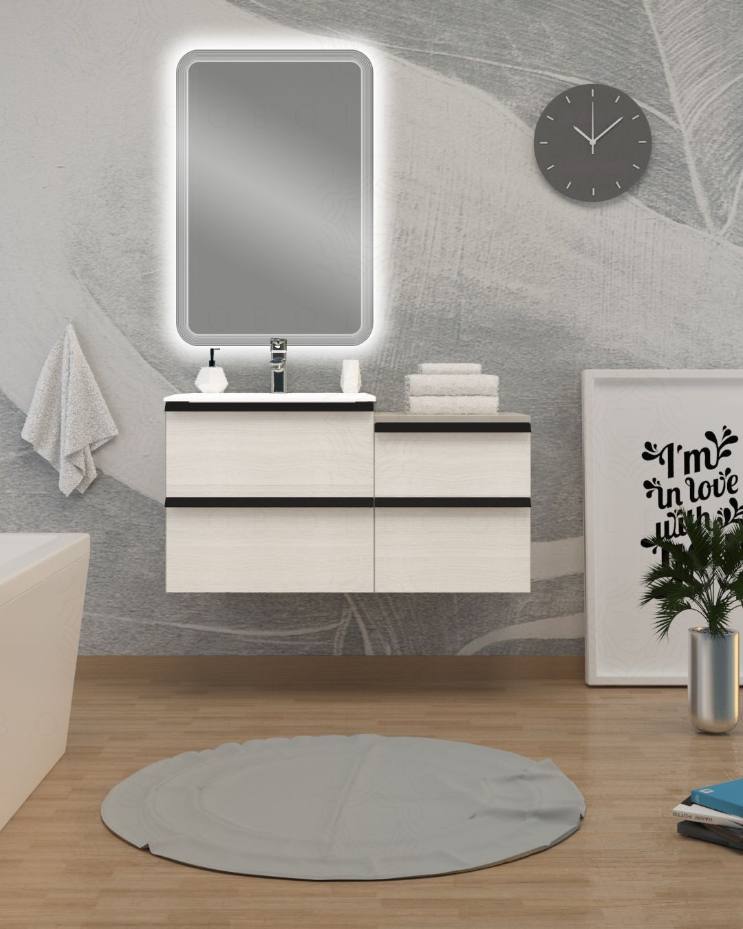 Mobile bagno sospeso Ghibli cm.105 con specchio led Mobile bagno sospeso Ghibli cm.105 con specchio led