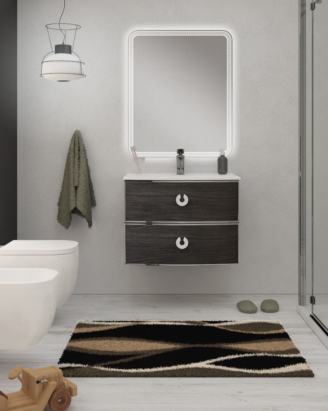 Mobile bagno sospeso Atlanta cm.74 e specchio led Mobile bagno sospeso Atlanta cm.74 e specchio led