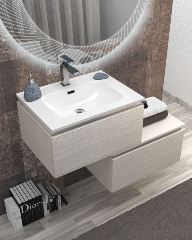 Mobile bagno sospeso Giava con cassettiera, cm.90 e specchio led Mobile bagno sospeso Giava con cassettiera, cm.90 e specchio led