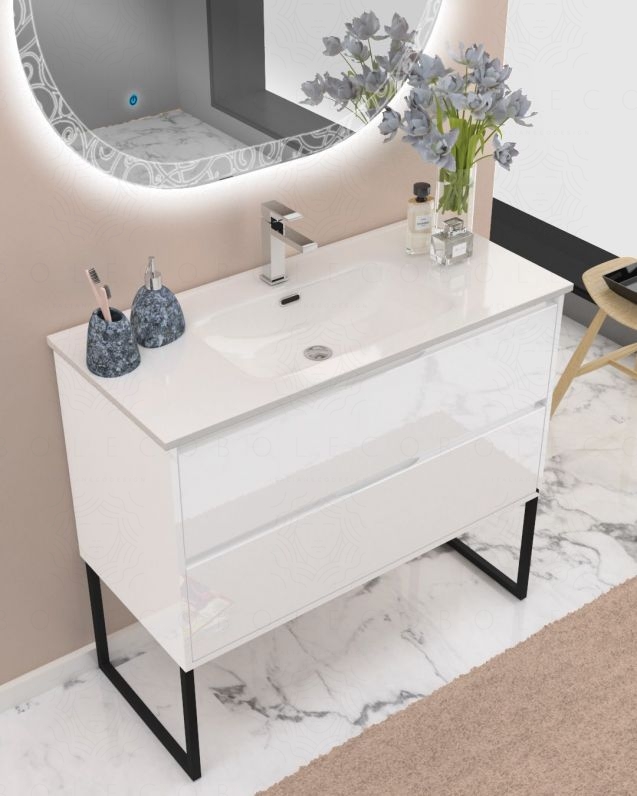 Mobile bagno Alaska con piedi, cm.100 e specchio led Mobile bagno Alaska con piedi, cm.100 e specchio led