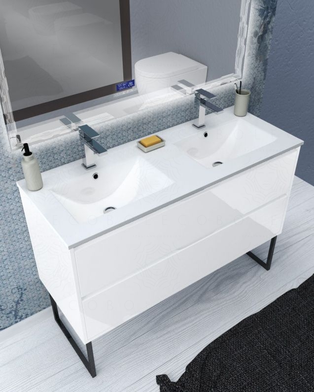 Mobile bagno Alaska con piedi, cm.120 e specchio led Mobile bagno Alaska con piedi, cm.120 e specchio led